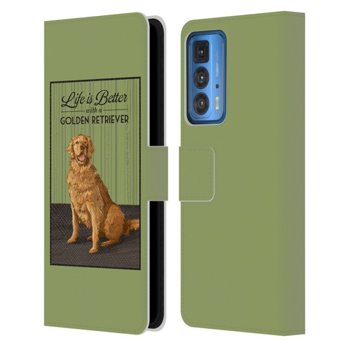 Lantern Press Dog Collection Life Is Better With A Golden Retriever Leather Book Wallet Case Cover For Motorola Edge 20 Pro