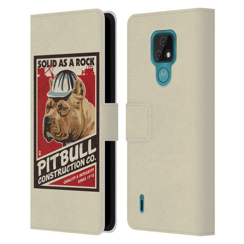 Lantern Press Dog Collection Pitbull Construction Leather Book Wallet Case Cover For Motorola Moto E7