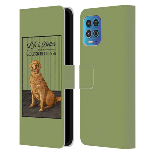 Lantern Press Dog Collection Life Is Better With A Golden Retriever Leather Book Wallet Case Cover For Motorola Moto G100