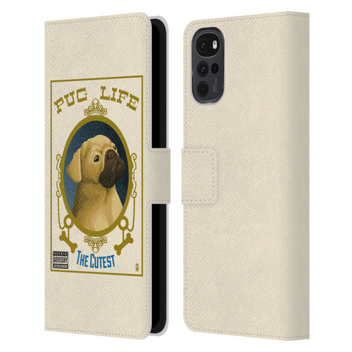 Lantern Press Dog Collection Pug Life Leather Book Wallet Case Cover For Motorola Moto G22