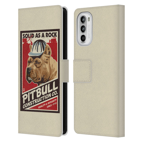Lantern Press Dog Collection Pitbull Construction Leather Book Wallet Case Cover For Motorola Moto G52
