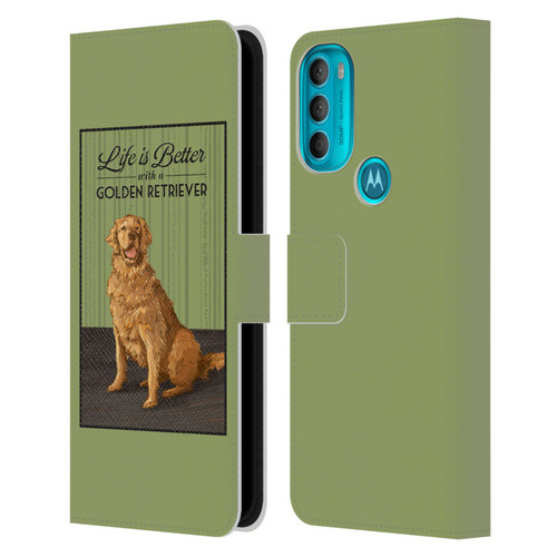 Lantern Press Dog Collection Life Is Better With A Golden Retriever Leather Book Wallet Case Cover For Motorola Moto G71 5G