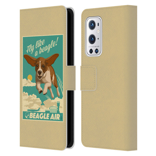 Lantern Press Dog Collection Fly Like A Beagle Leather Book Wallet Case Cover For OnePlus 9 Pro