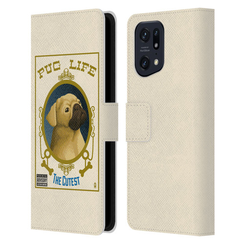 Lantern Press Dog Collection Pug Life Leather Book Wallet Case Cover For OPPO Find X5