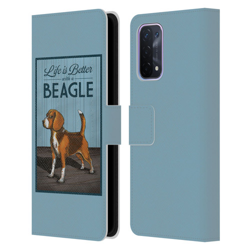 Lantern Press Dog Collection Beagle Leather Book Wallet Case Cover For OPPO A54 5G