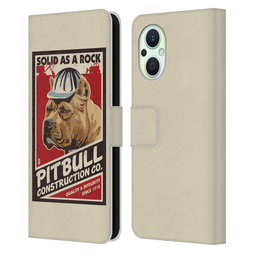 Lantern Press Dog Collection Pitbull Construction Leather Book Wallet Case Cover For OPPO Reno8 Lite