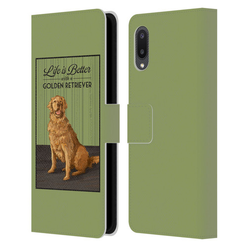 Lantern Press Dog Collection Life Is Better With A Golden Retriever Leather Book Wallet Case Cover For Samsung Galaxy A02/M02 (2021)