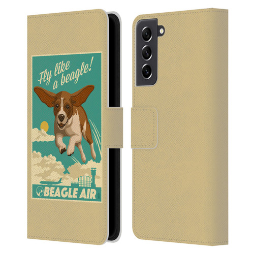 Lantern Press Dog Collection Fly Like A Beagle Leather Book Wallet Case Cover For Samsung Galaxy S21 FE 5G