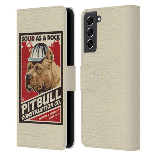 Lantern Press Dog Collection Pitbull Construction Leather Book Wallet Case Cover For Samsung Galaxy S21 FE 5G