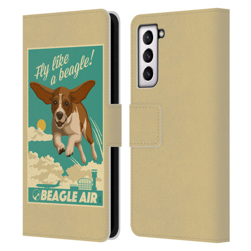 Lantern Press Dog Collection Fly Like A Beagle Leather Book Wallet Case Cover For Samsung Galaxy S21 5G