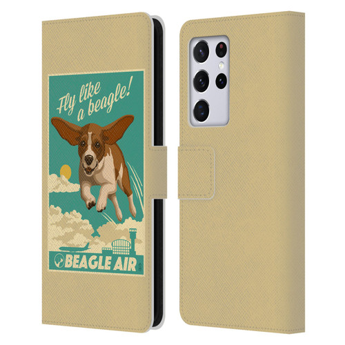Lantern Press Dog Collection Fly Like A Beagle Leather Book Wallet Case Cover For Samsung Galaxy S21 Ultra 5G