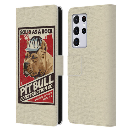 Lantern Press Dog Collection Pitbull Construction Leather Book Wallet Case Cover For Samsung Galaxy S21 Ultra 5G