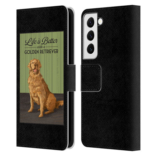Lantern Press Dog Collection Life Is Better With A Golden Retriever Leather Book Wallet Case Cover For Samsung Galaxy S22 5G