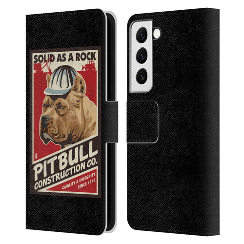 Lantern Press Dog Collection Pitbull Construction Leather Book Wallet Case Cover For Samsung Galaxy S22 5G