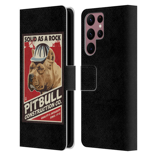 Lantern Press Dog Collection Pitbull Construction Leather Book Wallet Case Cover For Samsung Galaxy S22 Ultra 5G