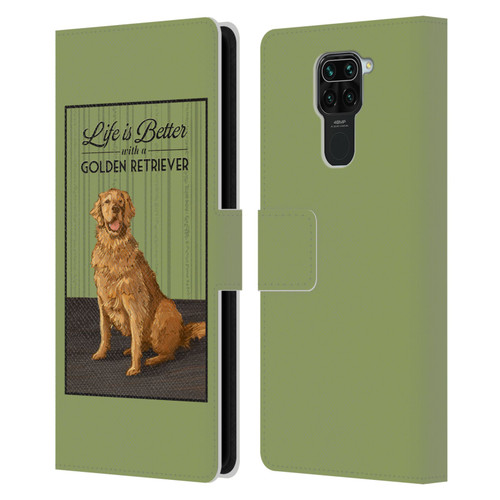 Lantern Press Dog Collection Life Is Better With A Golden Retriever Leather Book Wallet Case Cover For Xiaomi Redmi Note 9 / Redmi 10X 4G