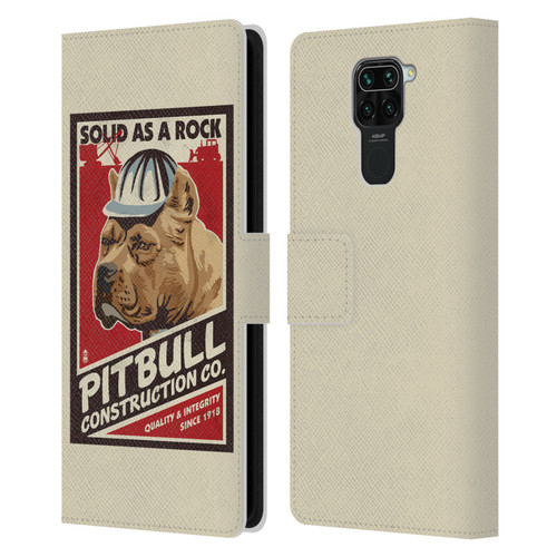 Lantern Press Dog Collection Pitbull Construction Leather Book Wallet Case Cover For Xiaomi Redmi Note 9 / Redmi 10X 4G