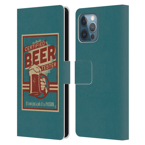 Lantern Press Man Cave Beer Tester Leather Book Wallet Case Cover For Apple iPhone 12 Pro Max