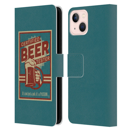 Lantern Press Man Cave Beer Tester Leather Book Wallet Case Cover For Apple iPhone 13