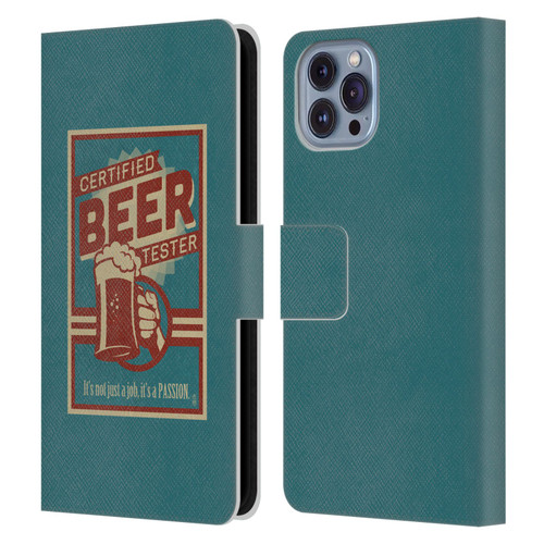 Lantern Press Man Cave Beer Tester Leather Book Wallet Case Cover For Apple iPhone 14