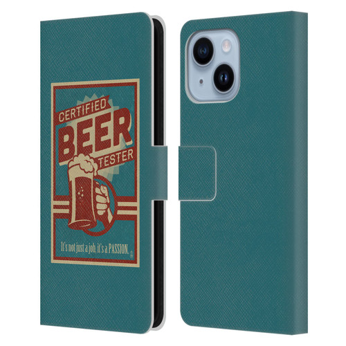 Lantern Press Man Cave Beer Tester Leather Book Wallet Case Cover For Apple iPhone 14 Plus