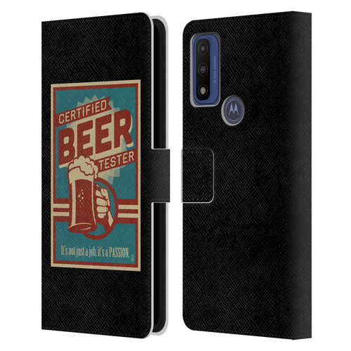 Lantern Press Man Cave Beer Tester Leather Book Wallet Case Cover For Motorola G Pure