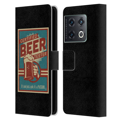 Lantern Press Man Cave Beer Tester Leather Book Wallet Case Cover For OnePlus 10 Pro