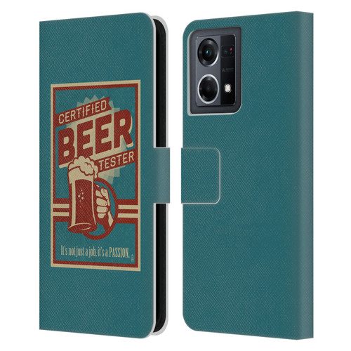 Lantern Press Man Cave Beer Tester Leather Book Wallet Case Cover For OPPO Reno8 4G