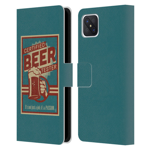 Lantern Press Man Cave Beer Tester Leather Book Wallet Case Cover For OPPO Reno4 Z 5G