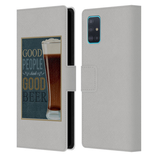 Lantern Press Man Cave Good People Leather Book Wallet Case Cover For Samsung Galaxy A51 (2019)