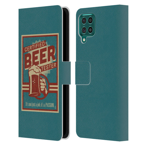 Lantern Press Man Cave Beer Tester Leather Book Wallet Case Cover For Samsung Galaxy F62 (2021)