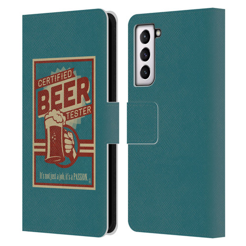 Lantern Press Man Cave Beer Tester Leather Book Wallet Case Cover For Samsung Galaxy S21 5G