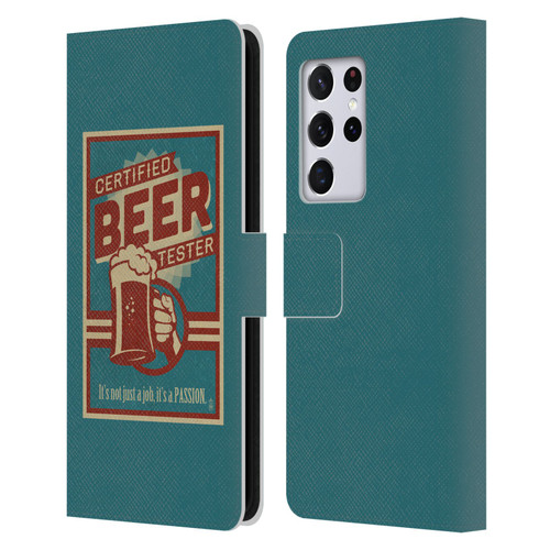 Lantern Press Man Cave Beer Tester Leather Book Wallet Case Cover For Samsung Galaxy S21 Ultra 5G