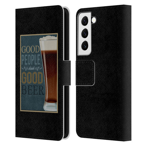 Lantern Press Man Cave Good People Leather Book Wallet Case Cover For Samsung Galaxy S22 5G