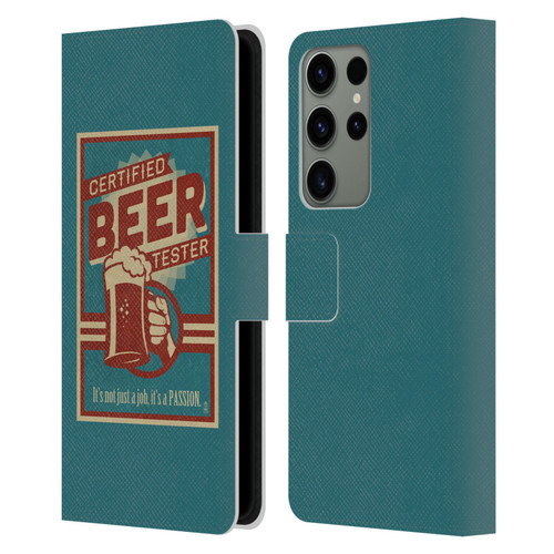 Lantern Press Man Cave Beer Tester Leather Book Wallet Case Cover For Samsung Galaxy S23 Ultra 5G