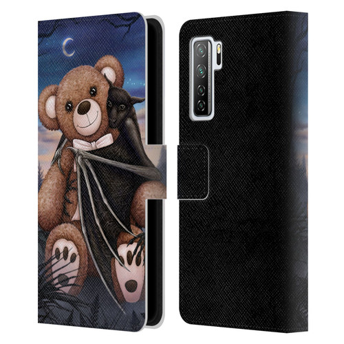 Sarah Richter Animals Bat Cuddling A Toy Bear Leather Book Wallet Case Cover For Huawei Nova 7 SE/P40 Lite 5G