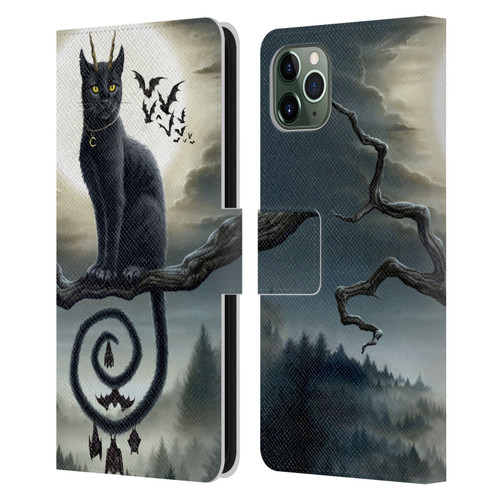 Sarah Richter Animals Gothic Black Cat & Bats Leather Book Wallet Case Cover For Apple iPhone 11 Pro Max