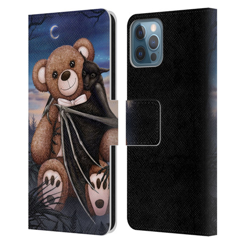 Sarah Richter Animals Bat Cuddling A Toy Bear Leather Book Wallet Case Cover For Apple iPhone 12 / iPhone 12 Pro