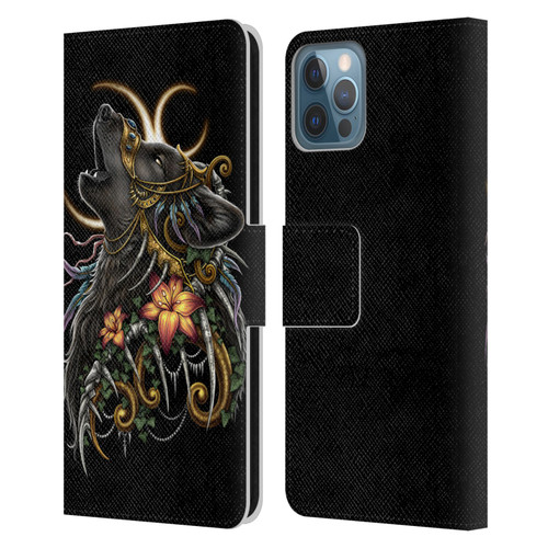 Sarah Richter Animals Gothic Black Howling Wolf Leather Book Wallet Case Cover For Apple iPhone 12 / iPhone 12 Pro