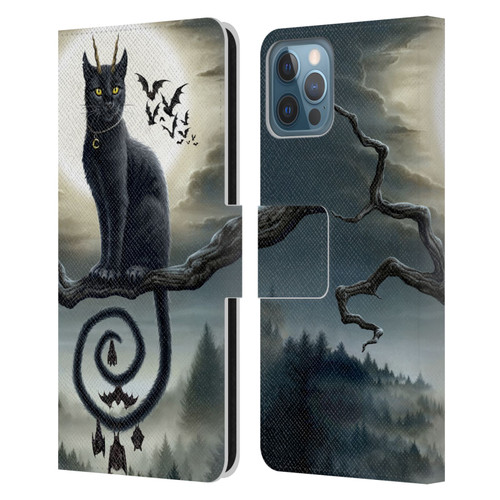 Sarah Richter Animals Gothic Black Cat & Bats Leather Book Wallet Case Cover For Apple iPhone 12 / iPhone 12 Pro