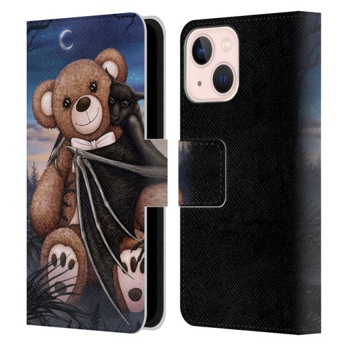 Sarah Richter Animals Bat Cuddling A Toy Bear Leather Book Wallet Case Cover For Apple iPhone 13 Mini