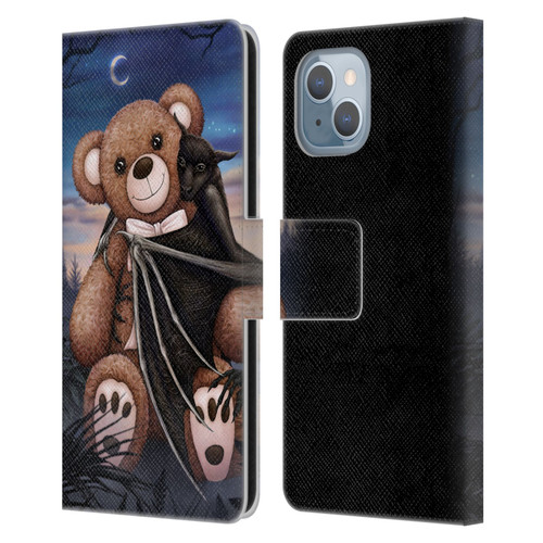 Sarah Richter Animals Bat Cuddling A Toy Bear Leather Book Wallet Case Cover For Apple iPhone 14