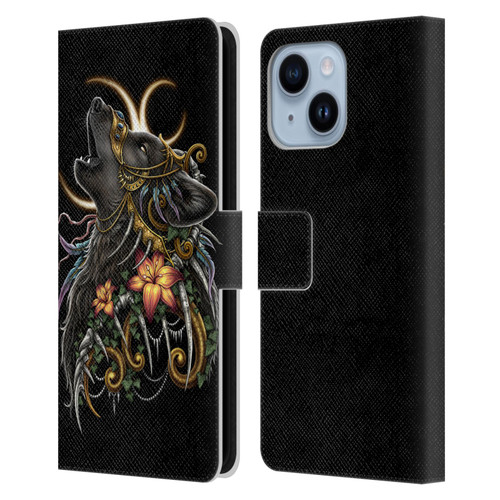 Sarah Richter Animals Gothic Black Howling Wolf Leather Book Wallet Case Cover For Apple iPhone 14 Plus