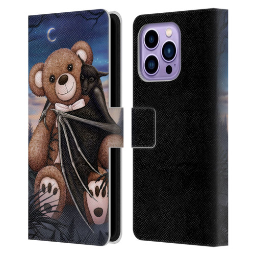 Sarah Richter Animals Bat Cuddling A Toy Bear Leather Book Wallet Case Cover For Apple iPhone 14 Pro Max