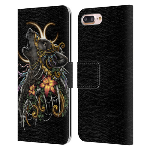 Sarah Richter Animals Gothic Black Howling Wolf Leather Book Wallet Case Cover For Apple iPhone 7 Plus / iPhone 8 Plus