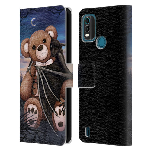 Sarah Richter Animals Bat Cuddling A Toy Bear Leather Book Wallet Case Cover For Nokia G11 Plus