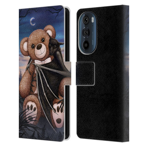 Sarah Richter Animals Bat Cuddling A Toy Bear Leather Book Wallet Case Cover For Motorola Edge 30