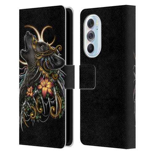 Sarah Richter Animals Gothic Black Howling Wolf Leather Book Wallet Case Cover For Motorola Edge X30