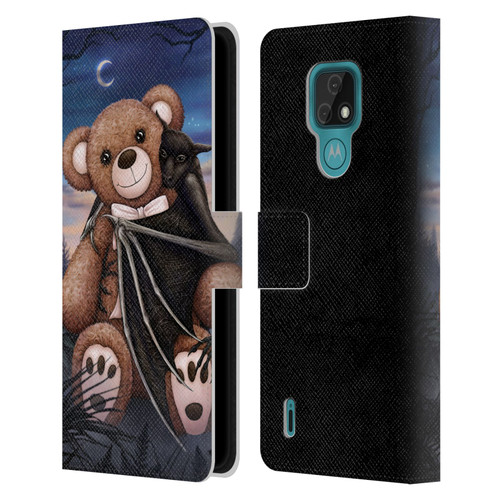 Sarah Richter Animals Bat Cuddling A Toy Bear Leather Book Wallet Case Cover For Motorola Moto E7