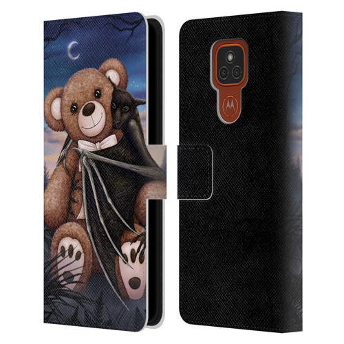 Sarah Richter Animals Bat Cuddling A Toy Bear Leather Book Wallet Case Cover For Motorola Moto E7 Plus